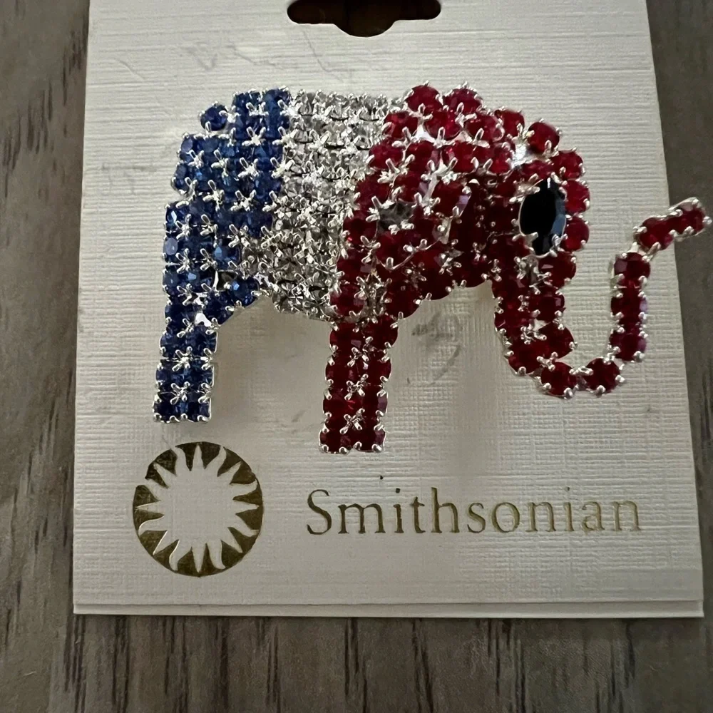 Smithsonian Collection Donkey and Elephant Rhinestone Political Pins Vintage
